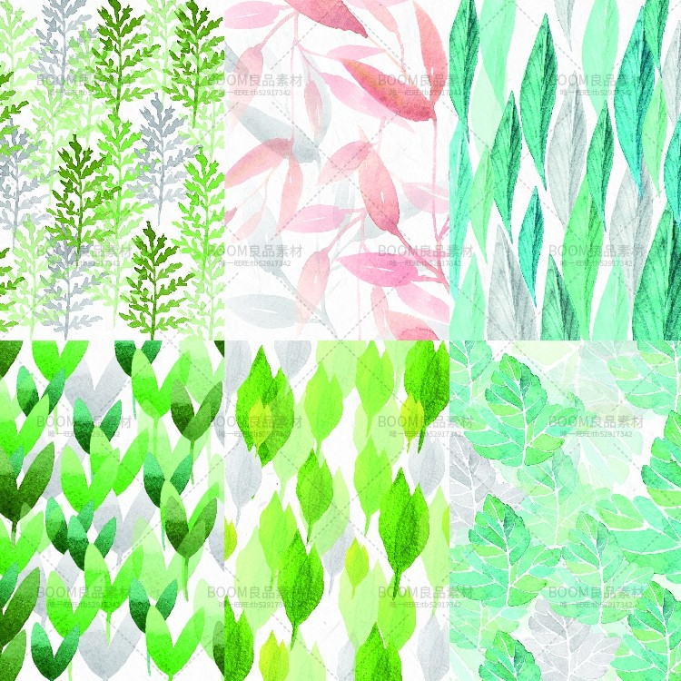 森系小清新文艺风水彩绿色植物叶子贴墙纸印刷图案JPG图片PS素材