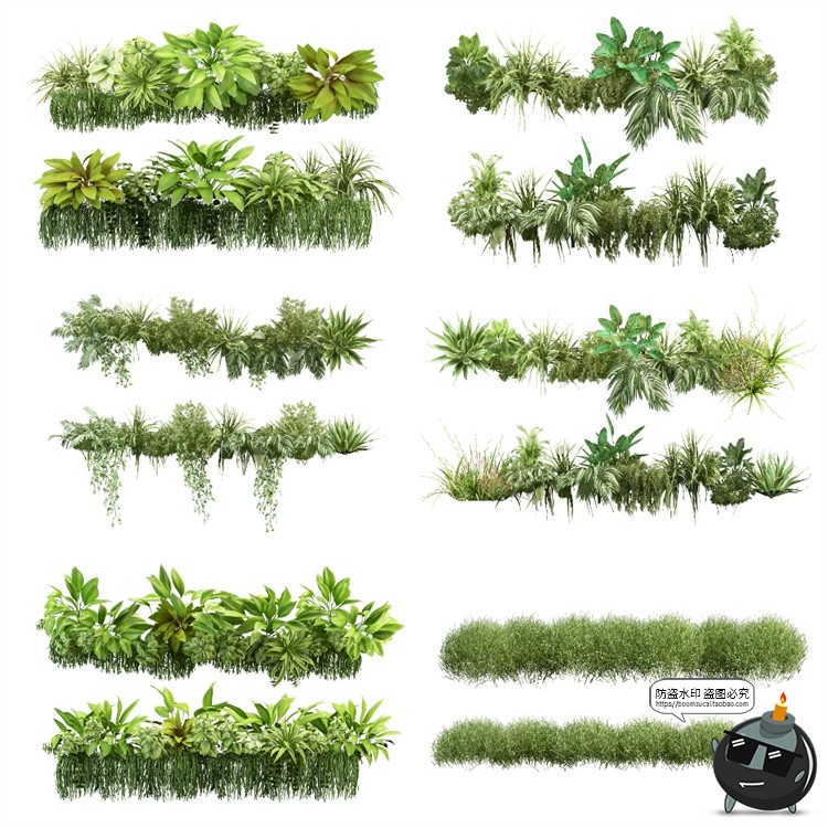 绿色草本草丛植物花叶子园林景观后期合成PSD模板分层源文件素材
