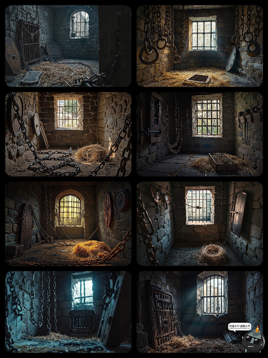 图片[2]-中世纪地牢铁锁链铁窗石墙铁窗古老囚室后期合成修图背景JPG素材-设计猿