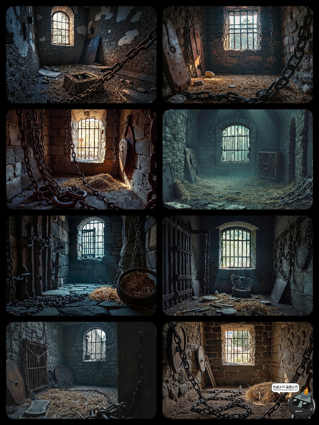 图片[3]-中世纪地牢铁锁链铁窗石墙铁窗古老囚室后期合成修图背景JPG素材-设计猿