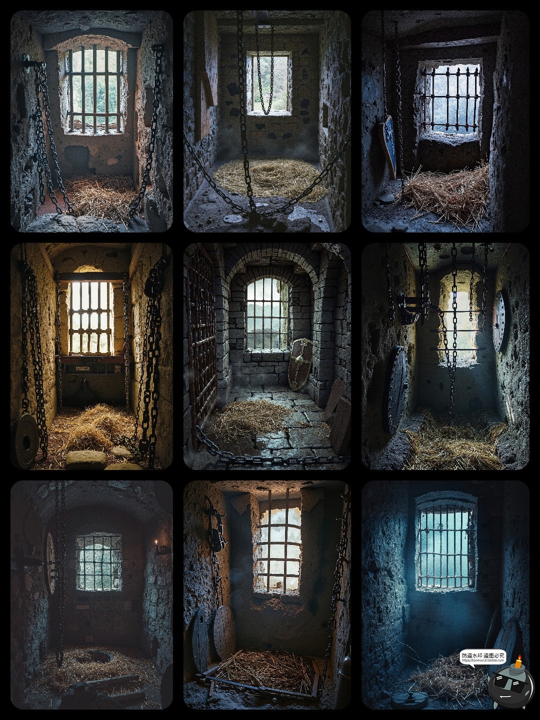 图片[4]-中世纪地牢铁锁链铁窗石墙铁窗古老囚室后期合成修图背景JPG素材-设计猿