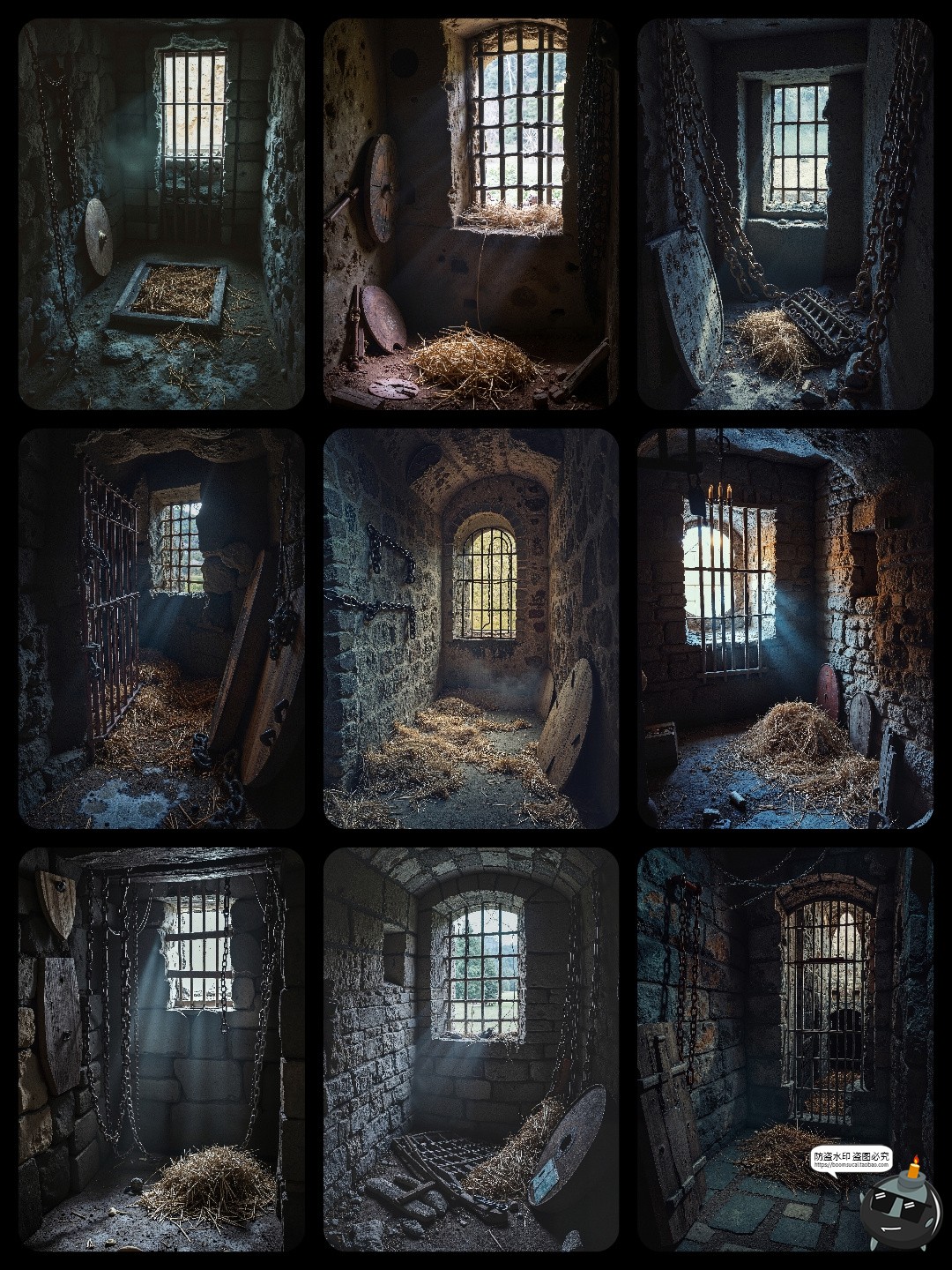 图片[5]-中世纪地牢铁锁链铁窗石墙铁窗古老囚室后期合成修图背景JPG素材-设计猿
