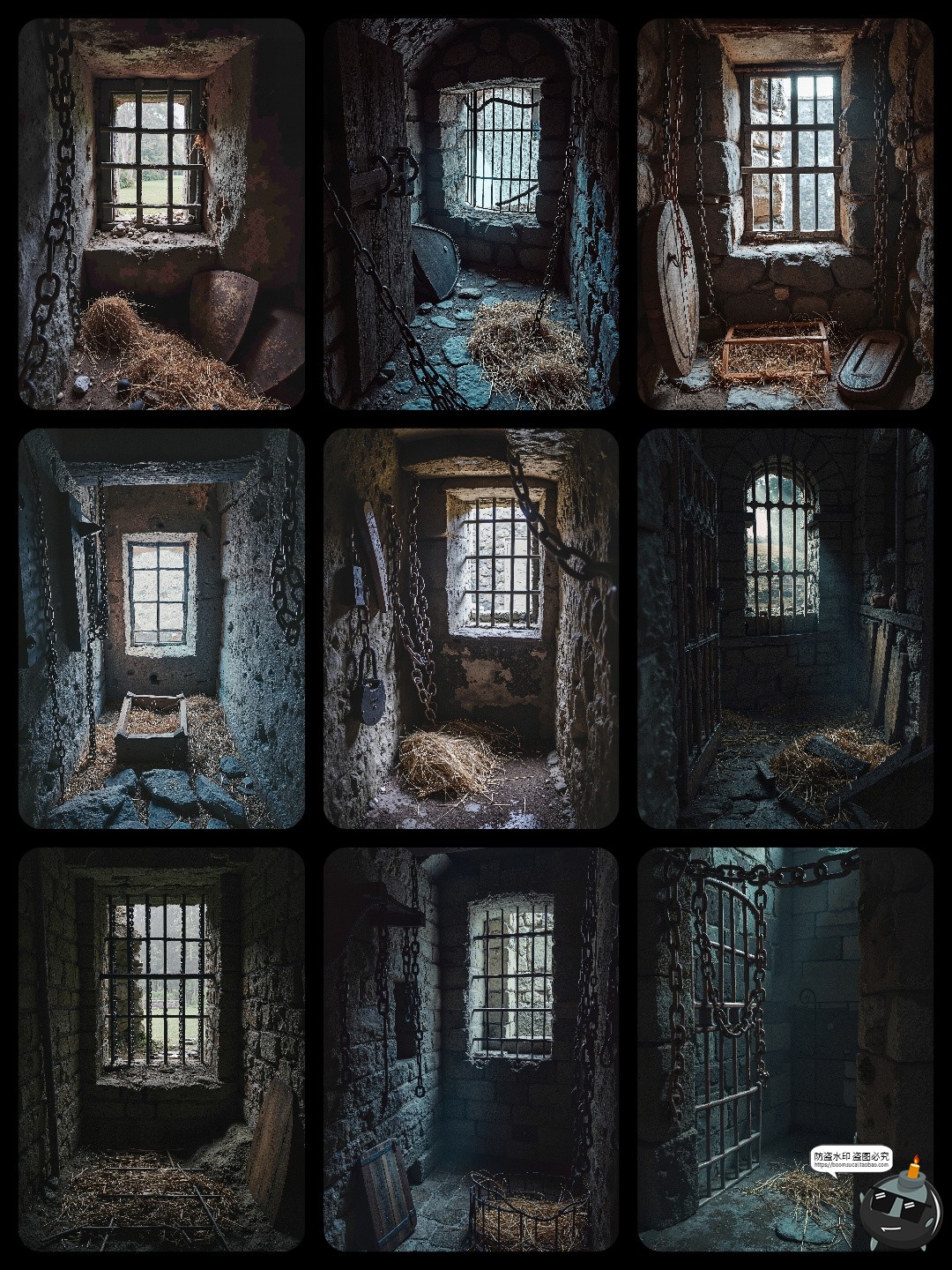 图片[6]-中世纪地牢铁锁链铁窗石墙铁窗古老囚室后期合成修图背景JPG素材-设计猿